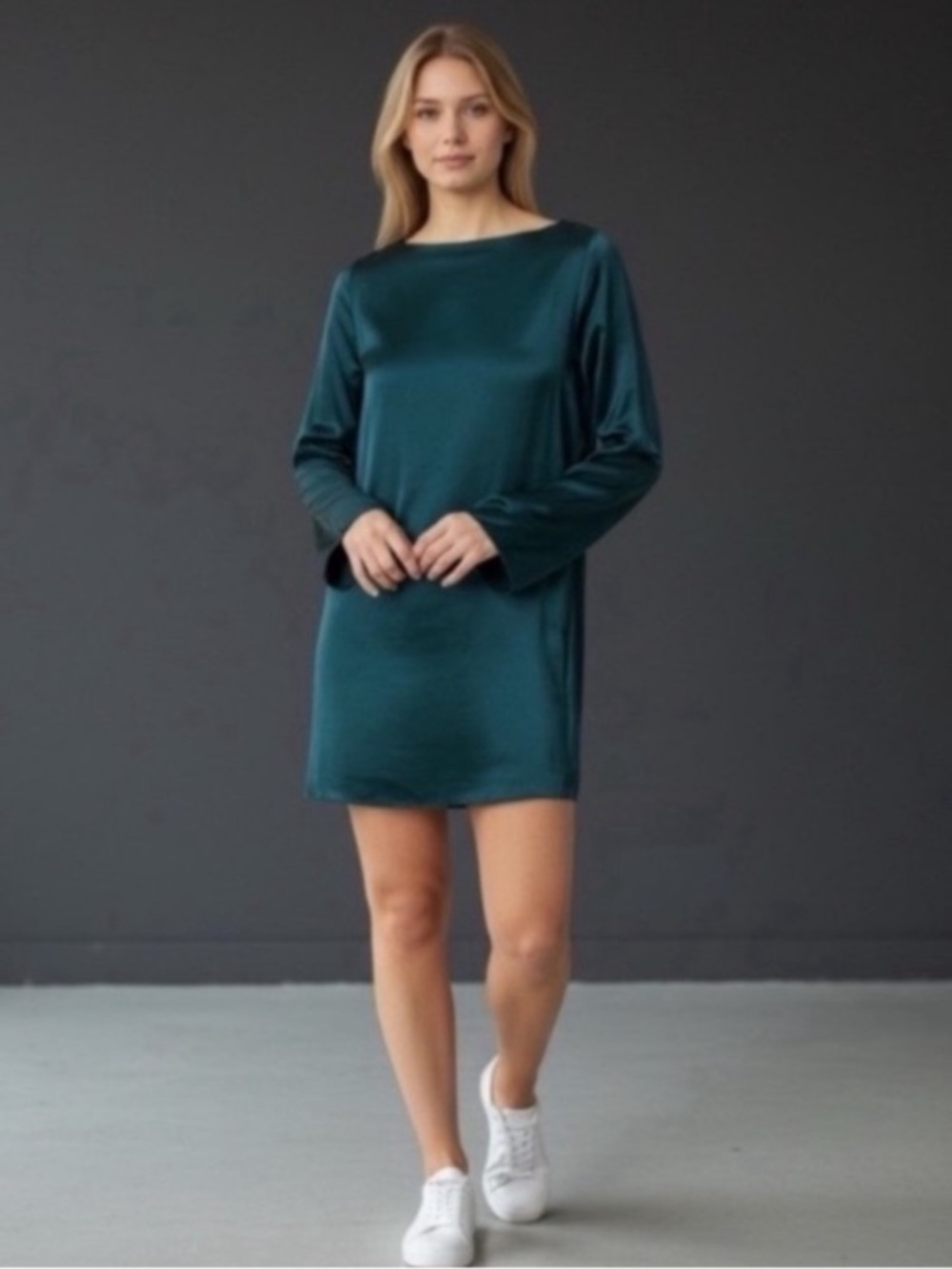 Madewell Emerald Green Satin Shift Dress XS
